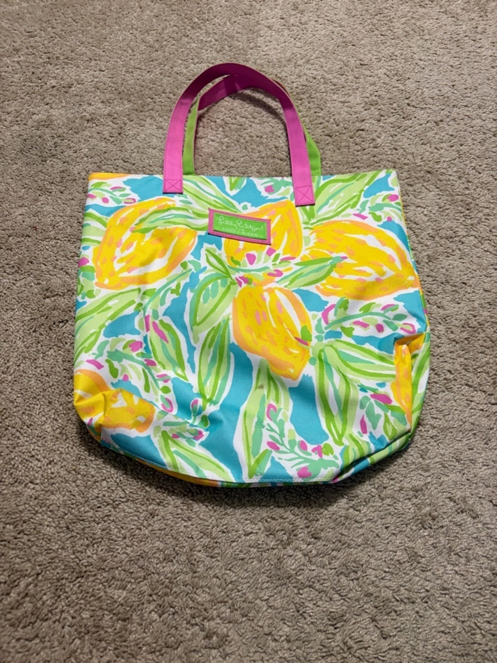 Lilly Pulitzer Estee Lauder Floral Lemon Beach Tote Bag Green Yellow Pink Blue
